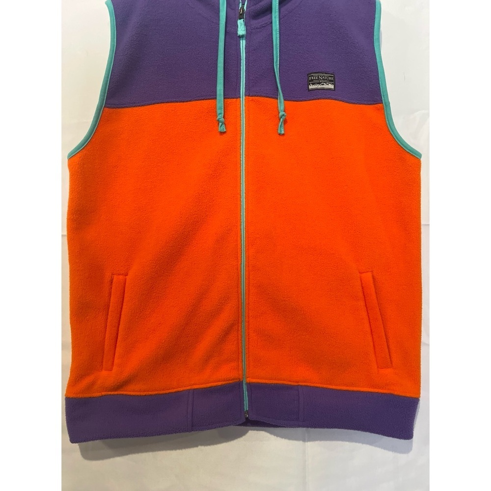 Free Nature Vest Men’s Large Multicolor Fleece Hooded Full Zip Pockets - Picture 5 of 12